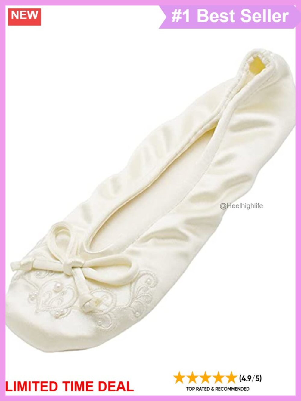 Satin Ballerina Slippers Embroidered Pearl Bridal House Shoes